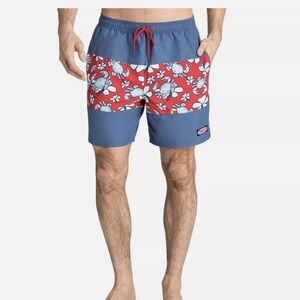 NWOT VINEYARD VINES Men's XL Chappy Swim Trunks DEEP BAY CRAB FLORAL w pouch